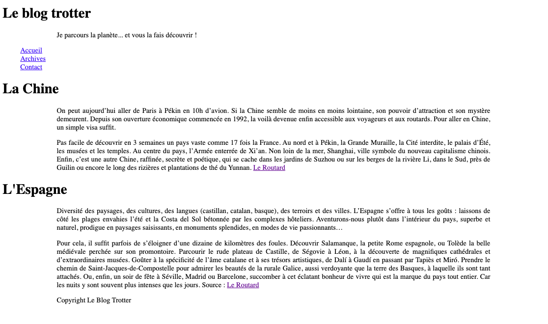 Votre page une fois les étapes implémentées