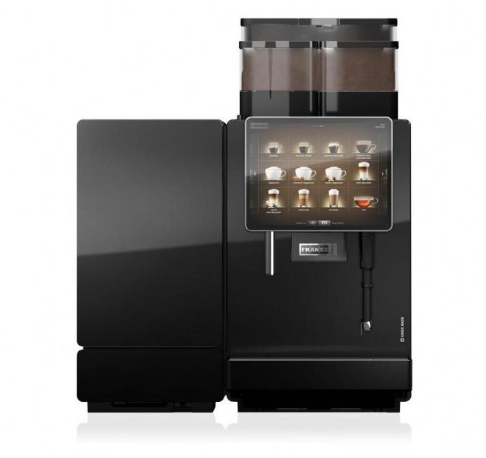 A coffee dispenser with options for both type and flavor.