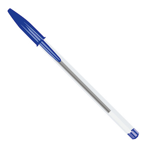 Photo d'un stylo à bille bleu avec son capuchon.