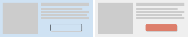 Exemple de deux boutons sur deux emails schématisés différents : un bouton contrasté et l'autre non.