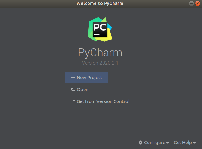 Écran d’accueil de PyCharm