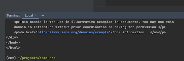 The Command Line view in PyCharm