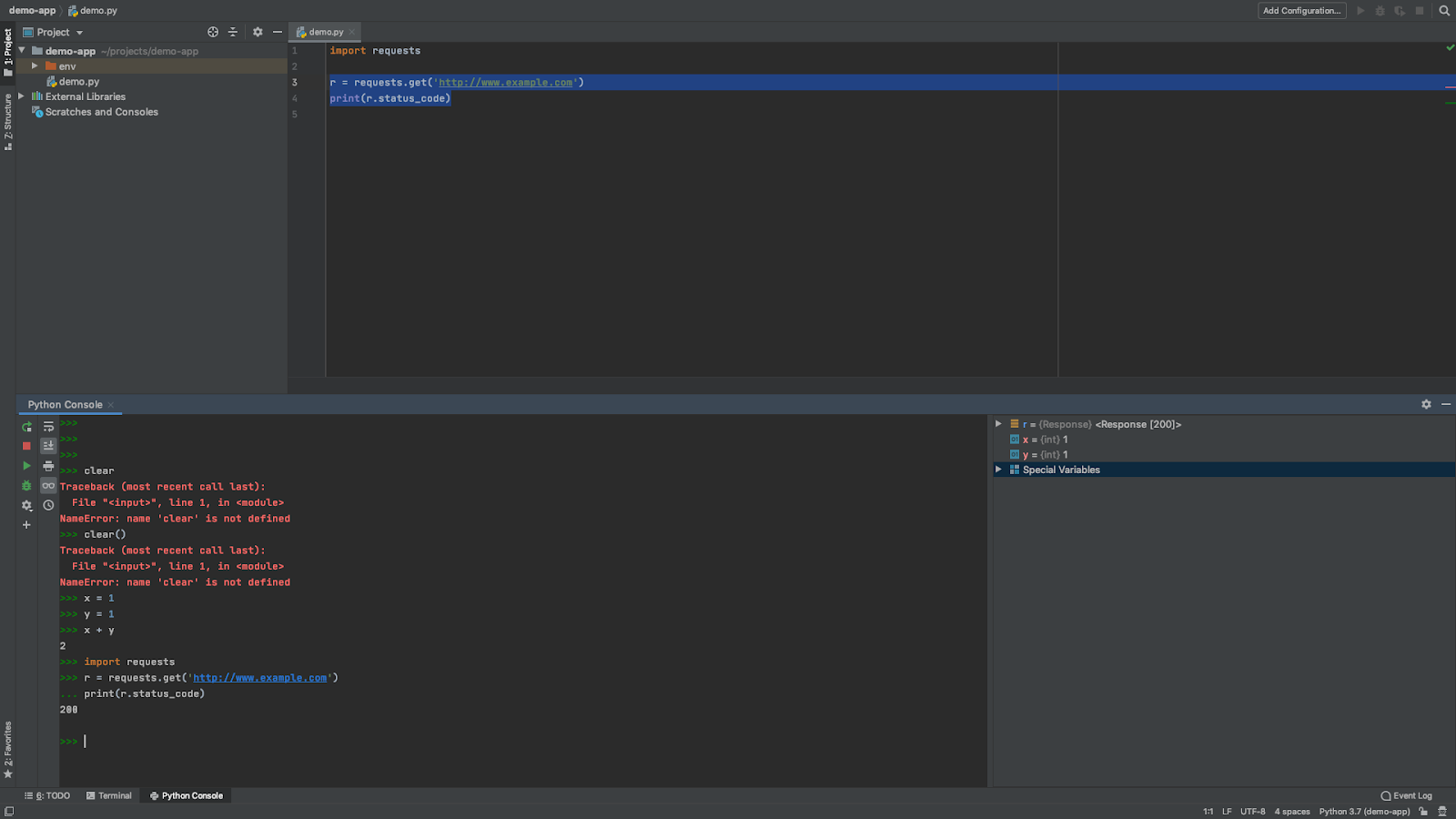 PyCharm Python console