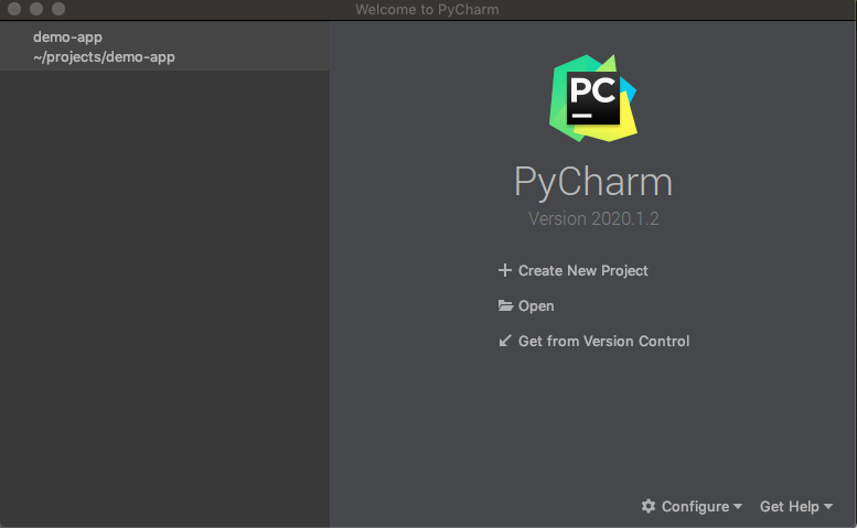 Opening a project with PyCharm.