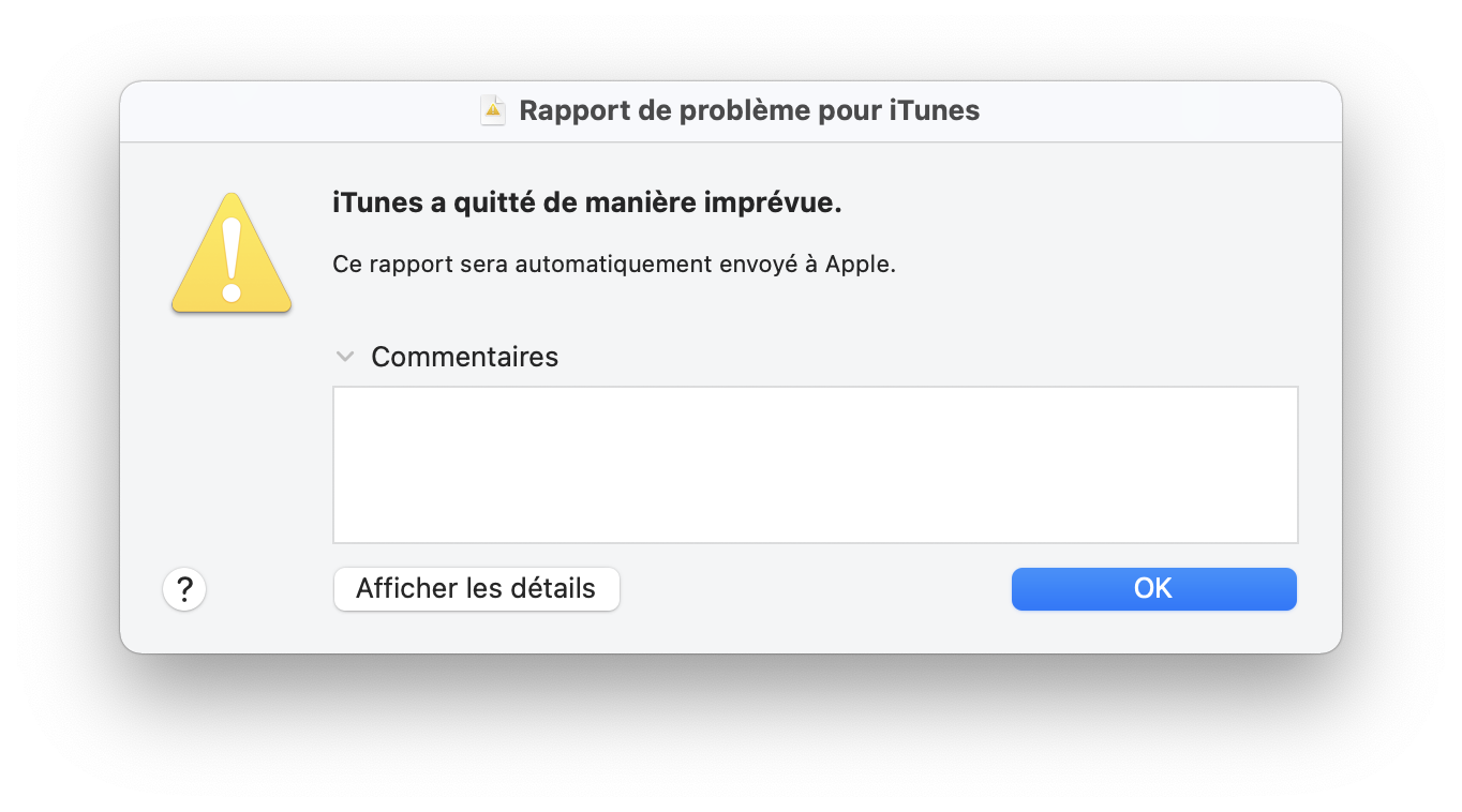 Rapport de problème pour iTunes
