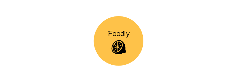 Un rond jaune avec dedans écrit Foodly et un demi citron