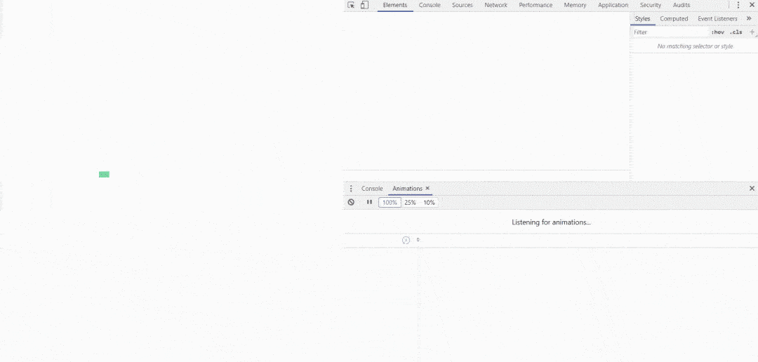 Le panneau DevTools lorsque qu'une page avec une animation se charge