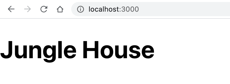 Jungle House banner is visible at the address localhost:3000.