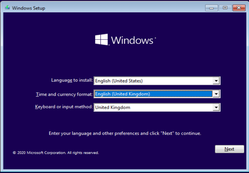 Language choice for Windows 10