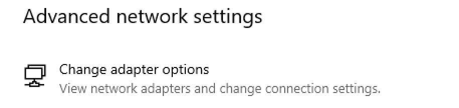 A screenshot of the advanced network settings. There is one option - Change adapter options.
