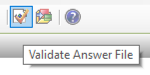 The validate answer file button. It is the icon of a white sheet of paper with an orange check mark on it.