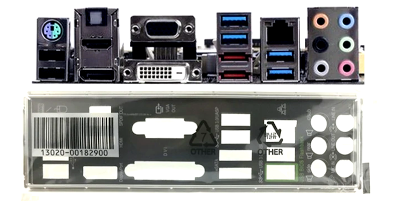 Motherboard external ports and case shield