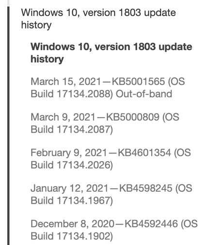 A list of updates and releases. They are sorted by release date and build model.