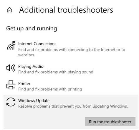 A screenshot of the Additional Troubleshooter options. It includes 4 options and a
