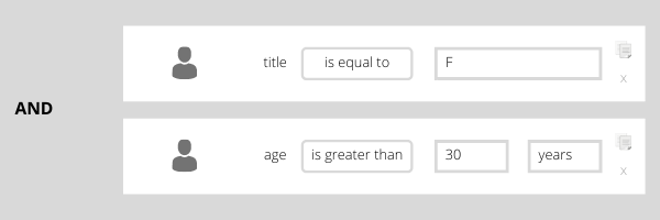 A set of fields that searches by title of female and age of over 30 years old.