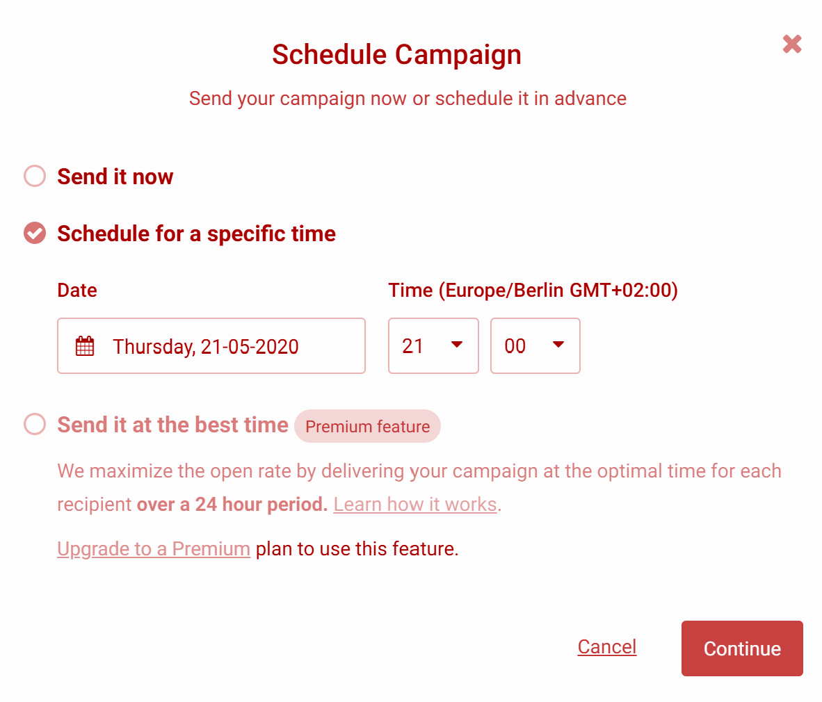 A screenshot of a calendar that allows you to set up  launch date for your campaign
