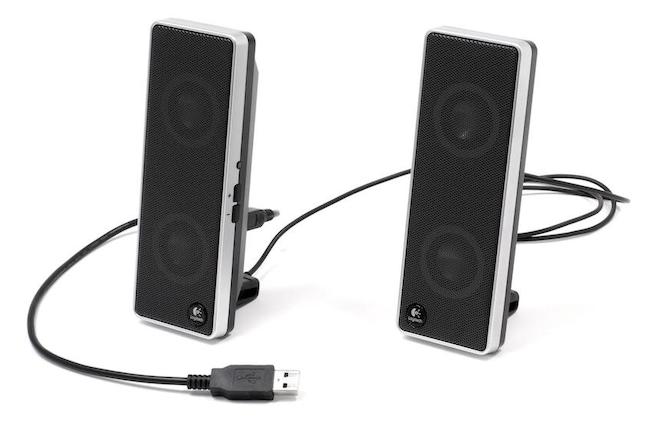 USB desktop speakers - no need for a sound card.