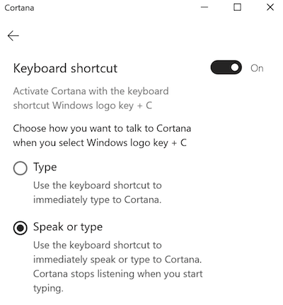 Keyboard shortcut option is activated.