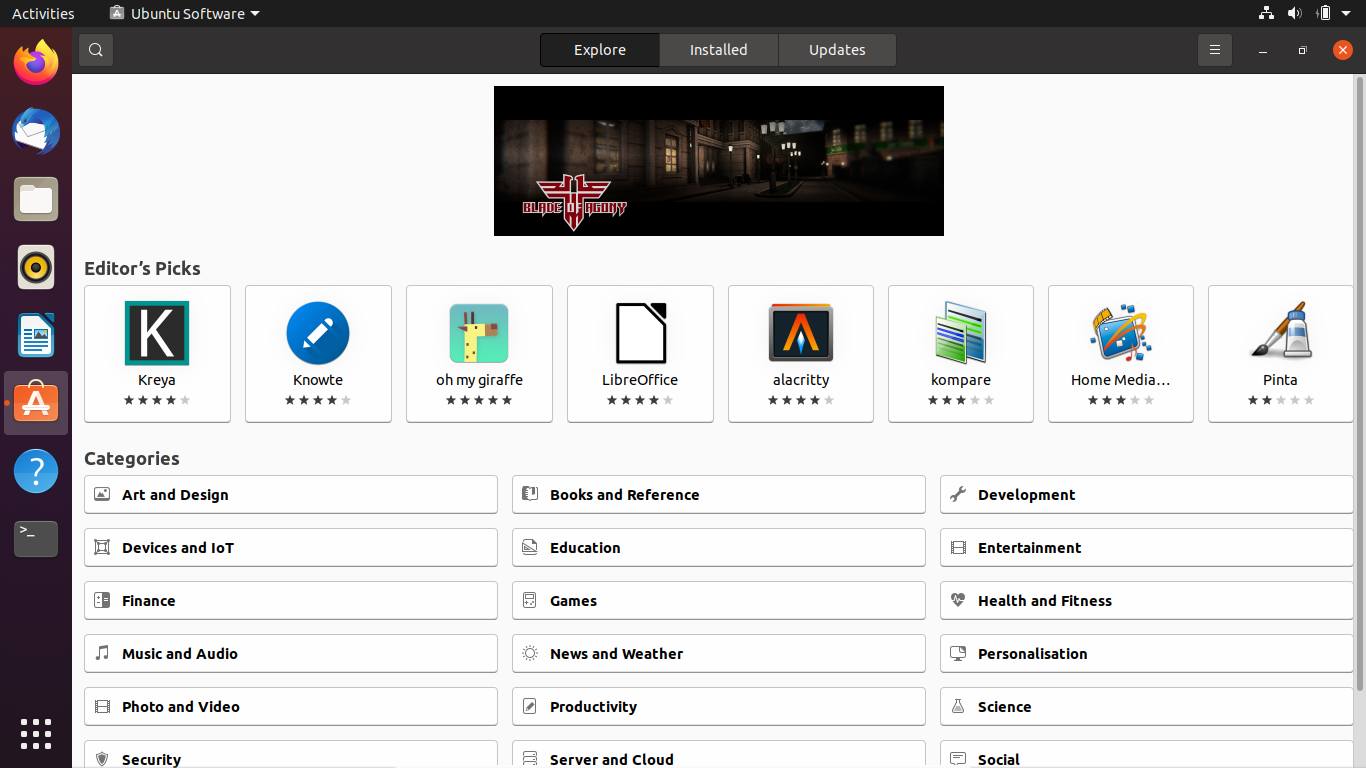 Ubuntu Store screen displaying different categories