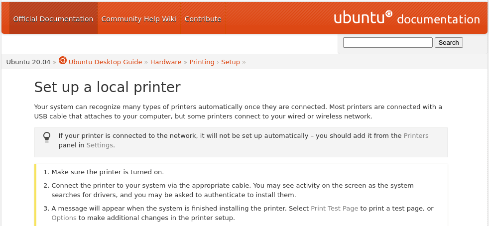 Screen capture from Printers page in the official documentation