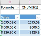 Excel a transformé la donnée en nombre grâce à la fonction CNUM()