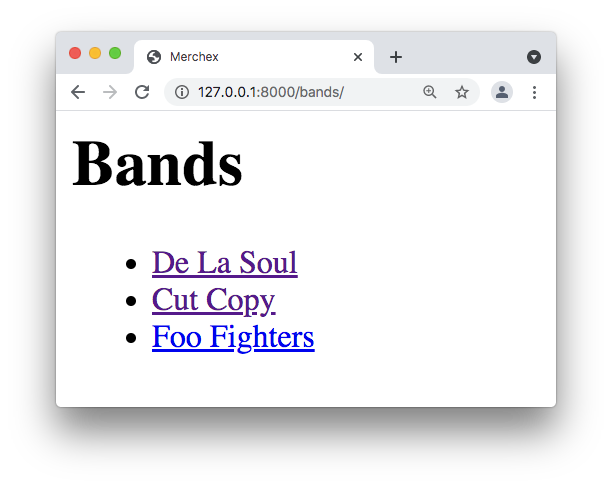 On the Bands page, the three band names in the bullet list are hyperlinked.