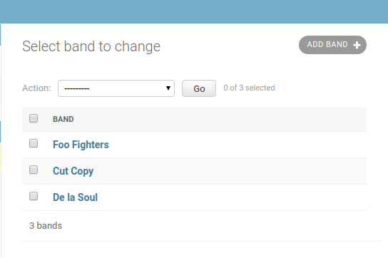 The object list now displays the bands' names.