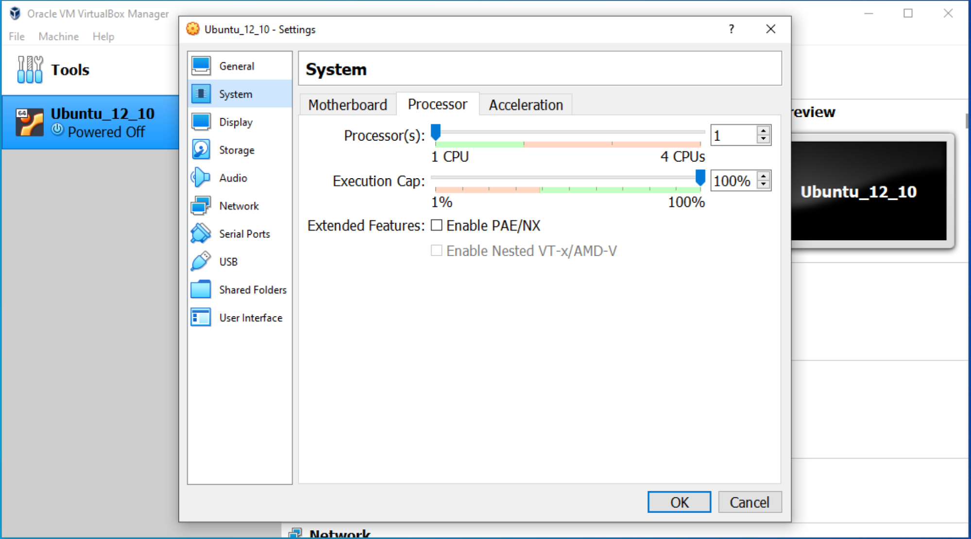 The processor tab shows the base CPU setting