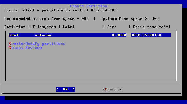 The partitioned disk is now available in the available partition menu