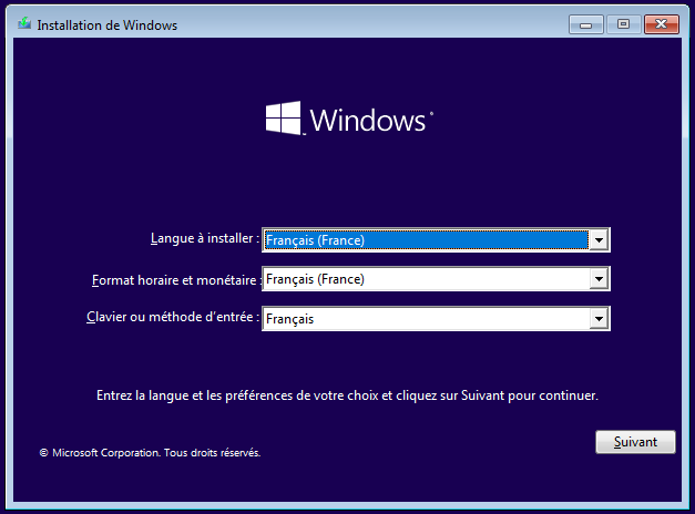 Choix de la langue de Windows 10 à l'aide du menu déroulant