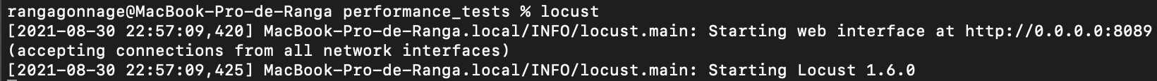 La commande `locust` permet d'exécuter le serveur avec le fichier `locustfile.py` contenu dans le répertoire courant.