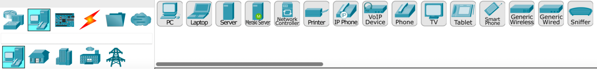 Screenshot des boutons de périphériques finaux présents dans Cisco Packet Tracer