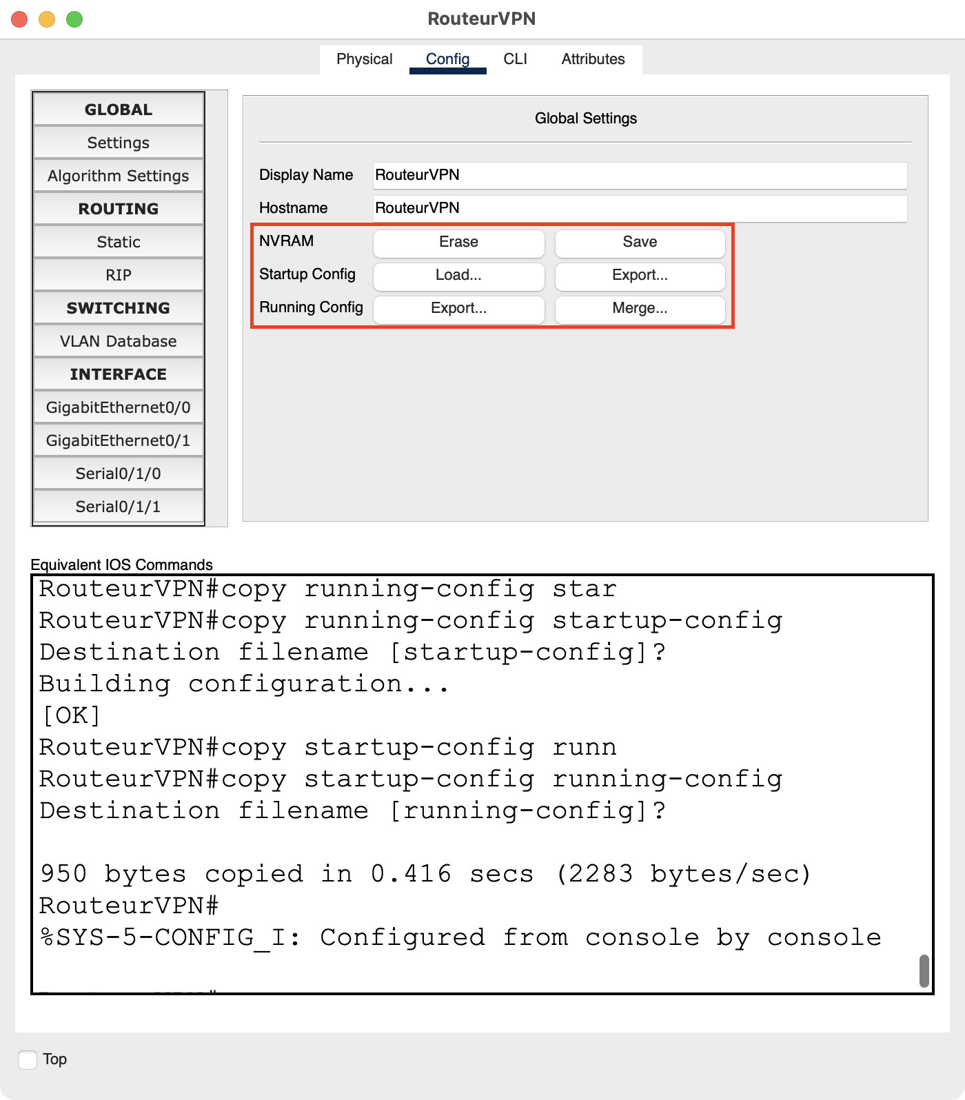 Screenshot de l'interface de configuration du RouteurVPN