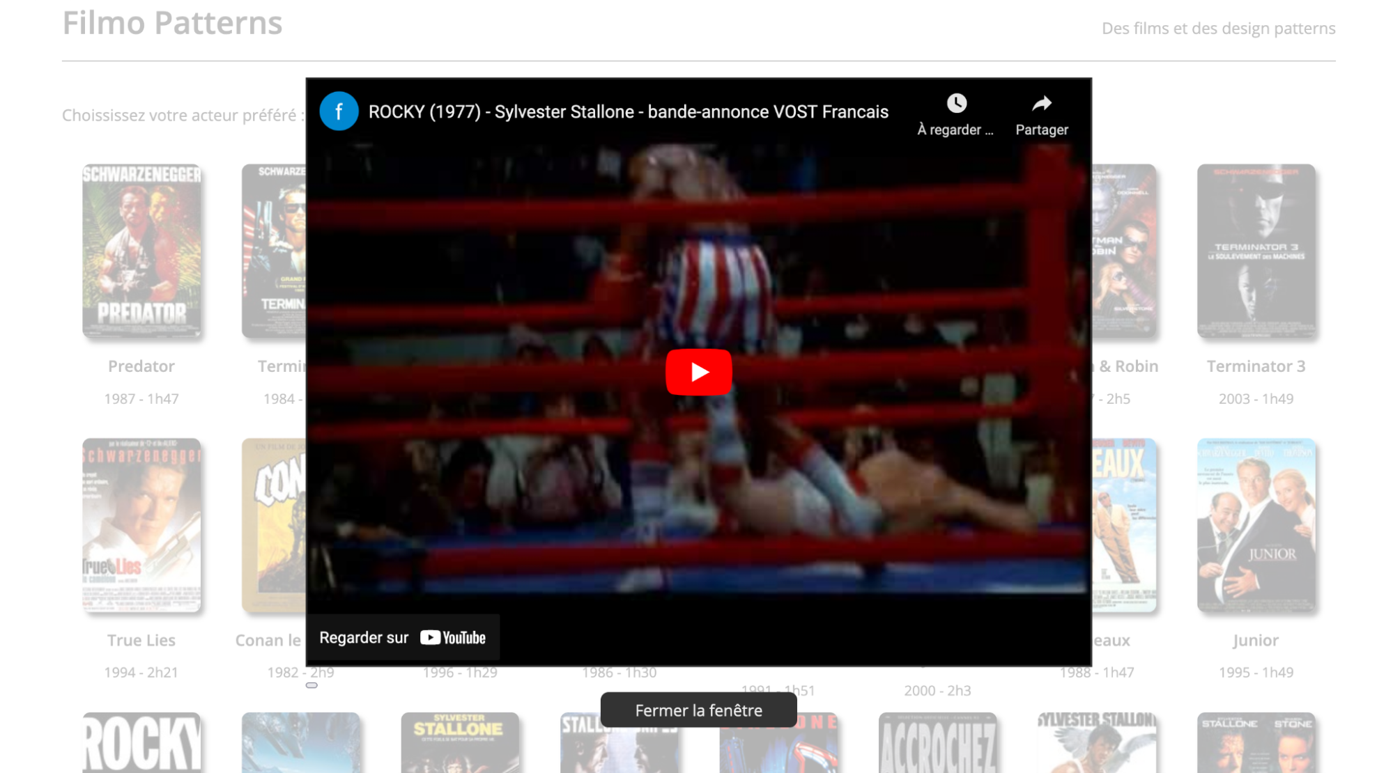 Screenshot de la page Filmo Patterns avec la vidéo teaser qui s'affiche