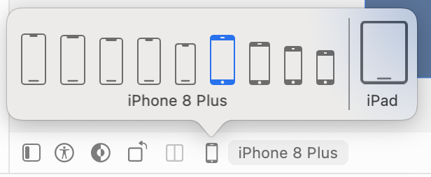 Le sélecteur de tailles propose de différentes tailles d'écran iPhone et iPad