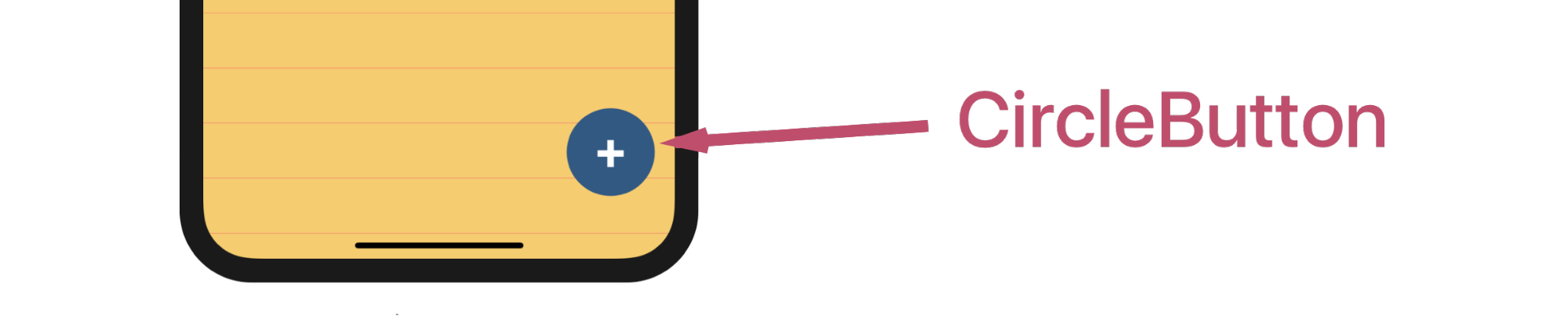 Le rendu de CircleButton : une cercle bleu en bas à droite de l’écran avec un +