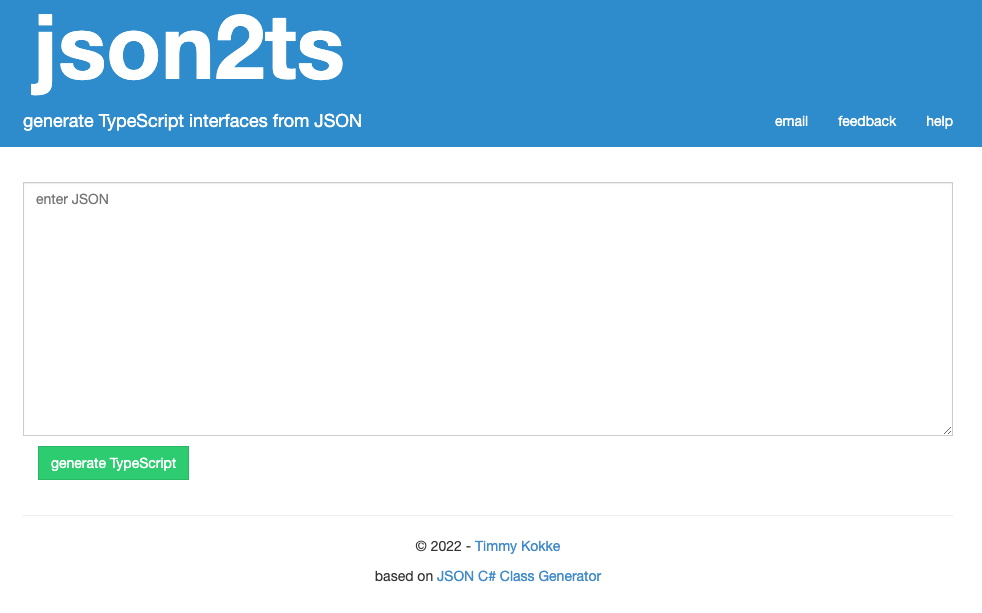 L'interface du site JSON2TS