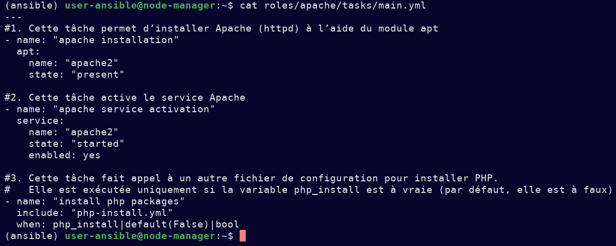 L'image montre une capture d'écran des différentes actions nécessaires pour l'installation d'Apache.