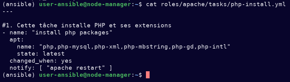 L'image montre une capture d'écran montrant les différentes actions nécessaires pour l'installation de PHP.