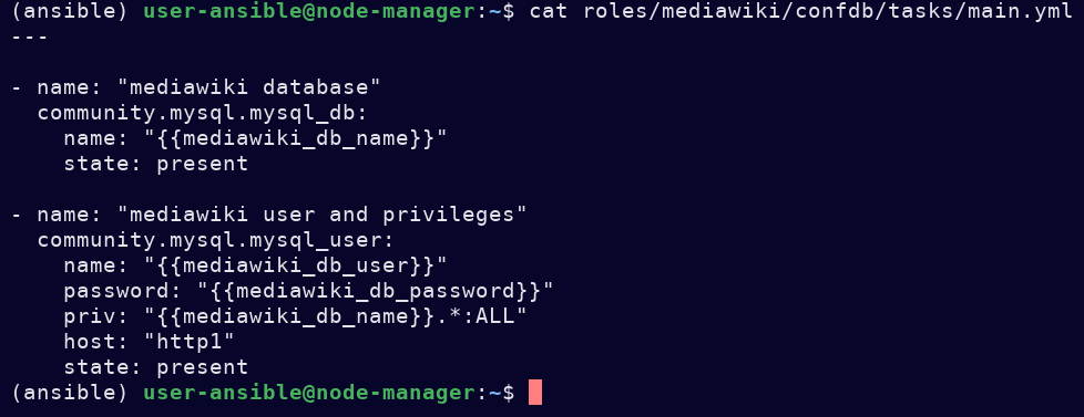 L'image montre une capture d'écran décrivant la configuration de MariaDB pour MediaWiki.
