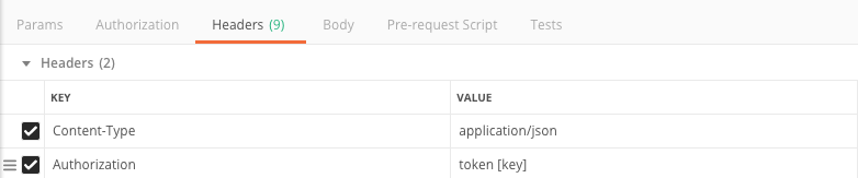 The Content-Type and Authorization headers are displayed in a query.