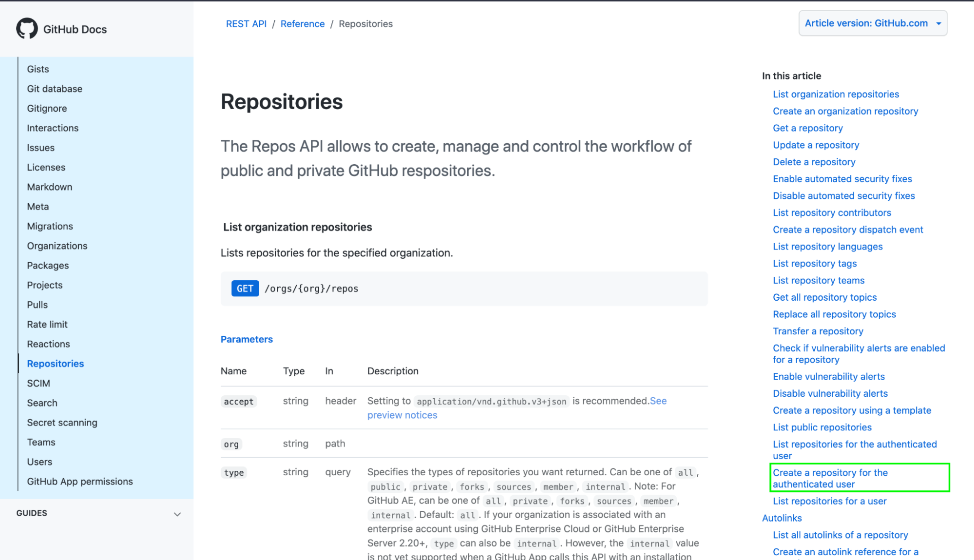 An extract from the GitHub documentation about repositories