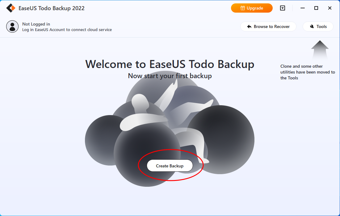 The screenshot shows the Welcome to EaseUS Todo Backup window. At the bottom, create backup is selected.