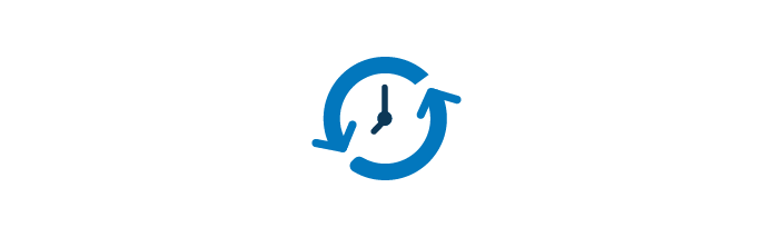 A clock with circling arrows represents the restore of the backup.