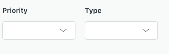 The Priority and Type ticket fields with dropdown menus are shown. These fields are visible when opening a ticket for creation or modification.