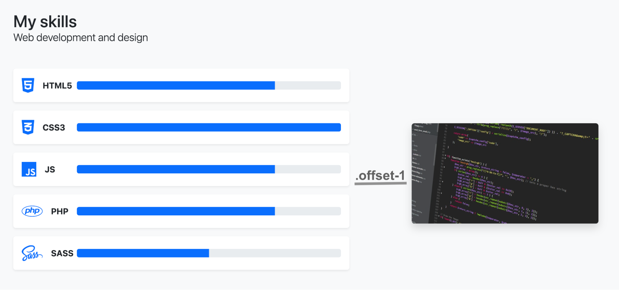 Use offset to add  a space between the two elements that make up the skills section