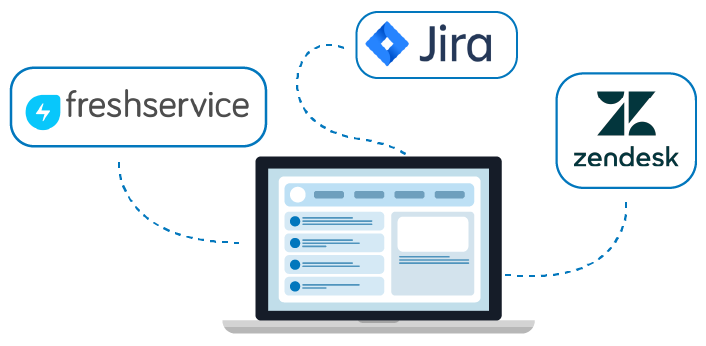 Freshservice, Zendesk, and Jira logos