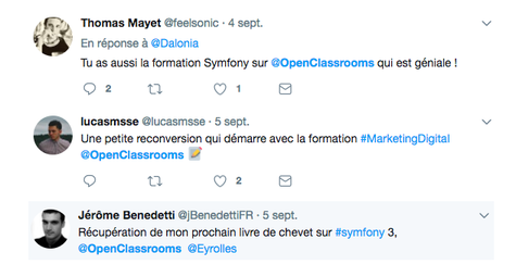 3 messages publiés sur Twitter qui mentionnent OpenClassrooms