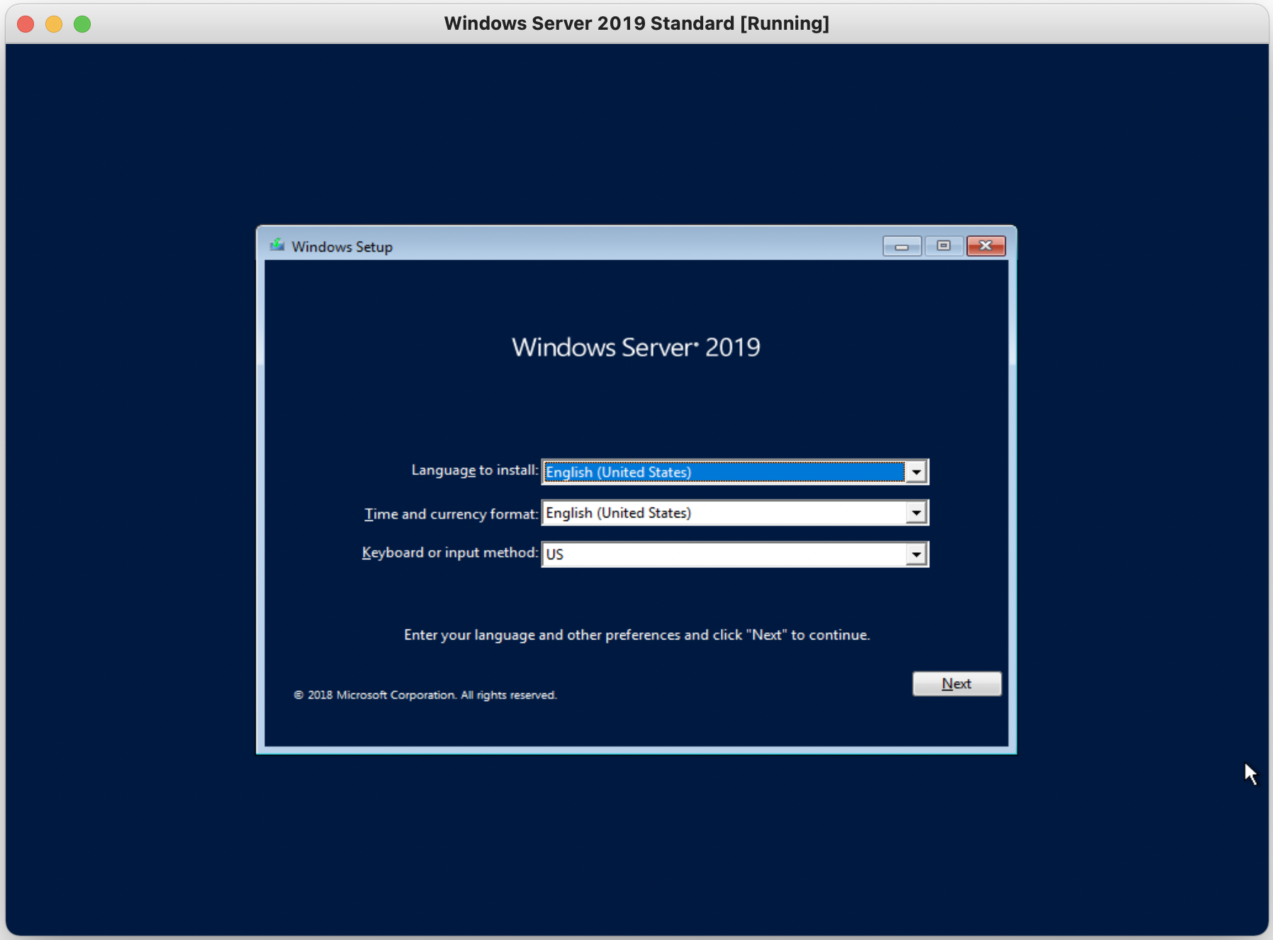 Windows language confirmation screen