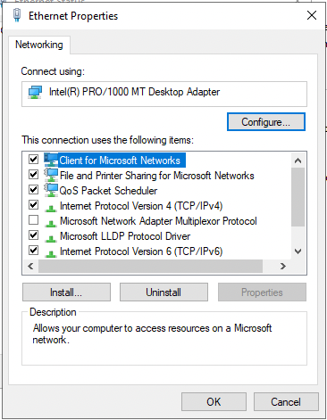 Configuring a network interface on Windows